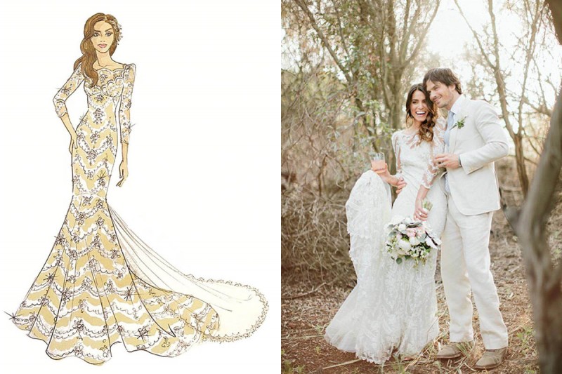 sketch of lace bridal gown