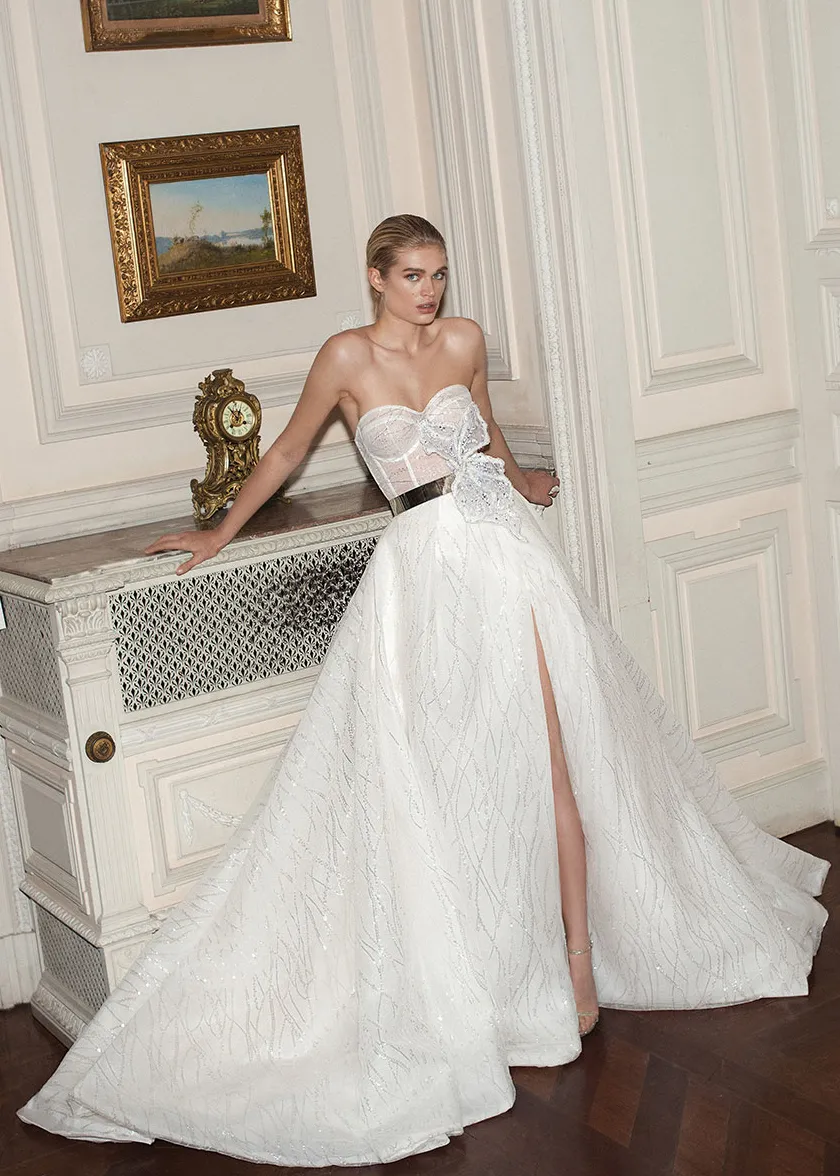 glitter sweetheart neck corset A-line wedding dress glitter corset a line wedding dress