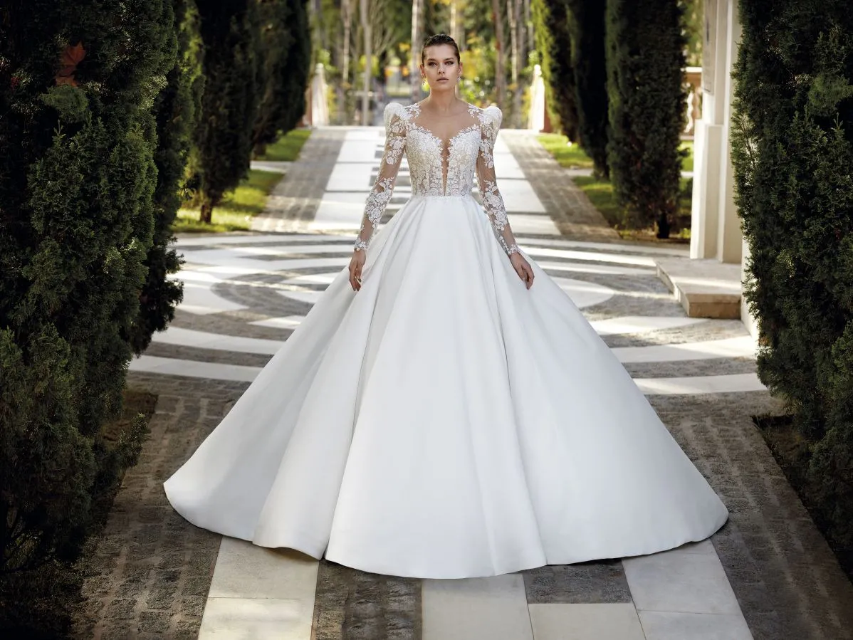 long sleeve lace and satin princess wedding dress long sleeve lace and satin wedding ball gown