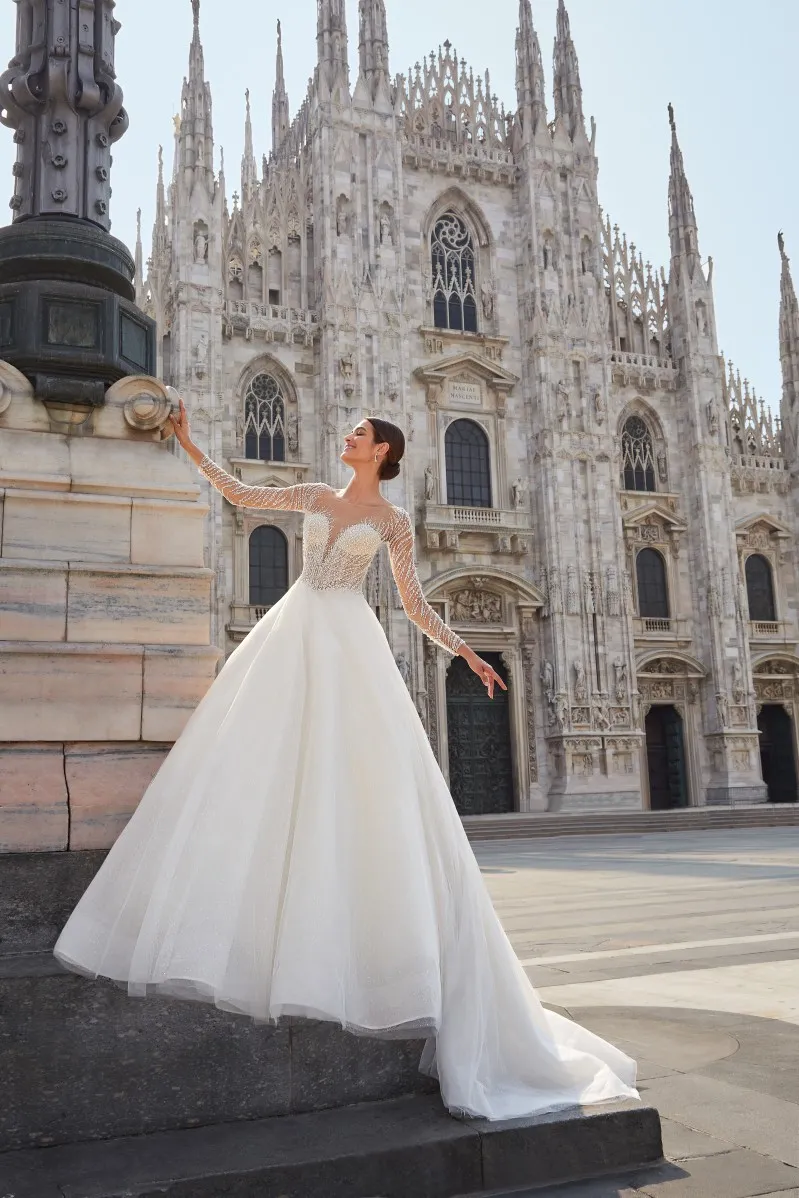 sparkly beaded long sleeve bridal ball gown luxury ball gown wedding dress