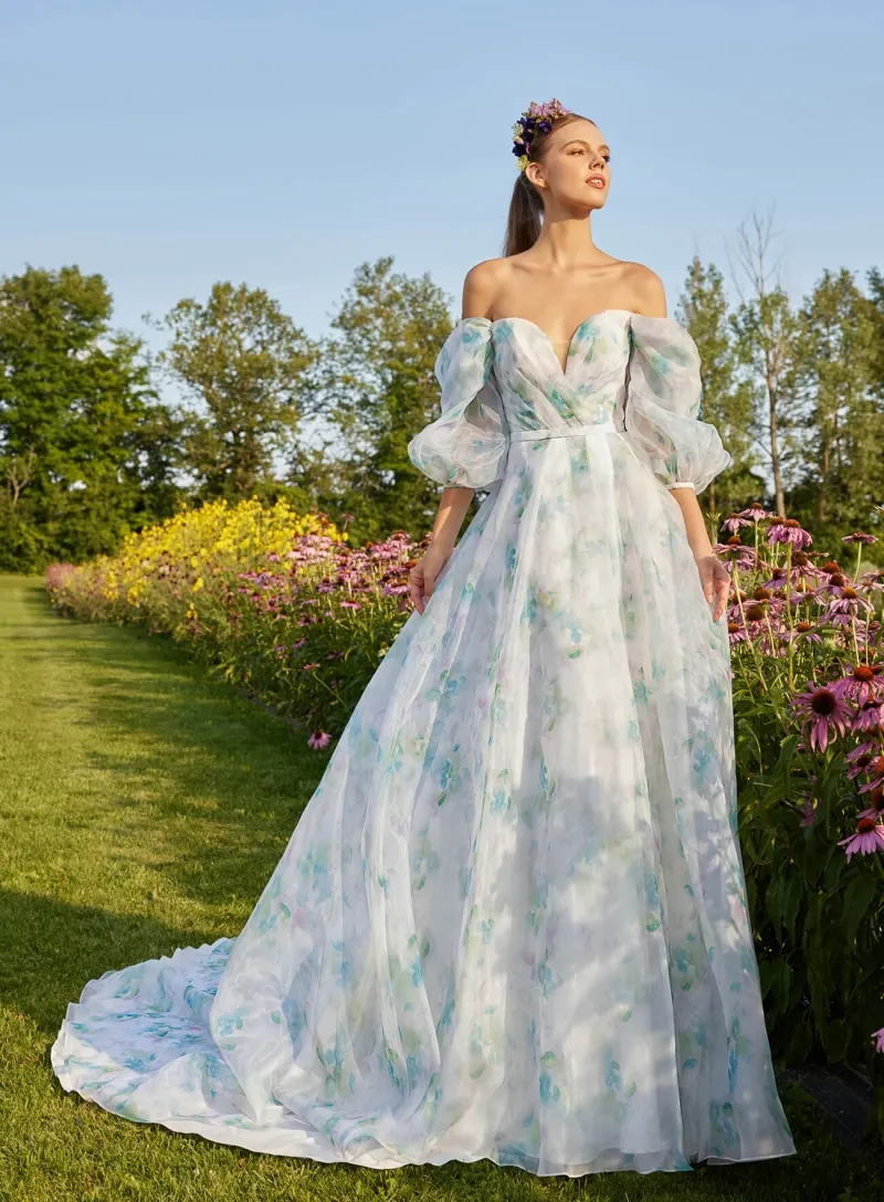 blue floral organza ball gown wedding dress blue floral organza ball gown wedding dress
