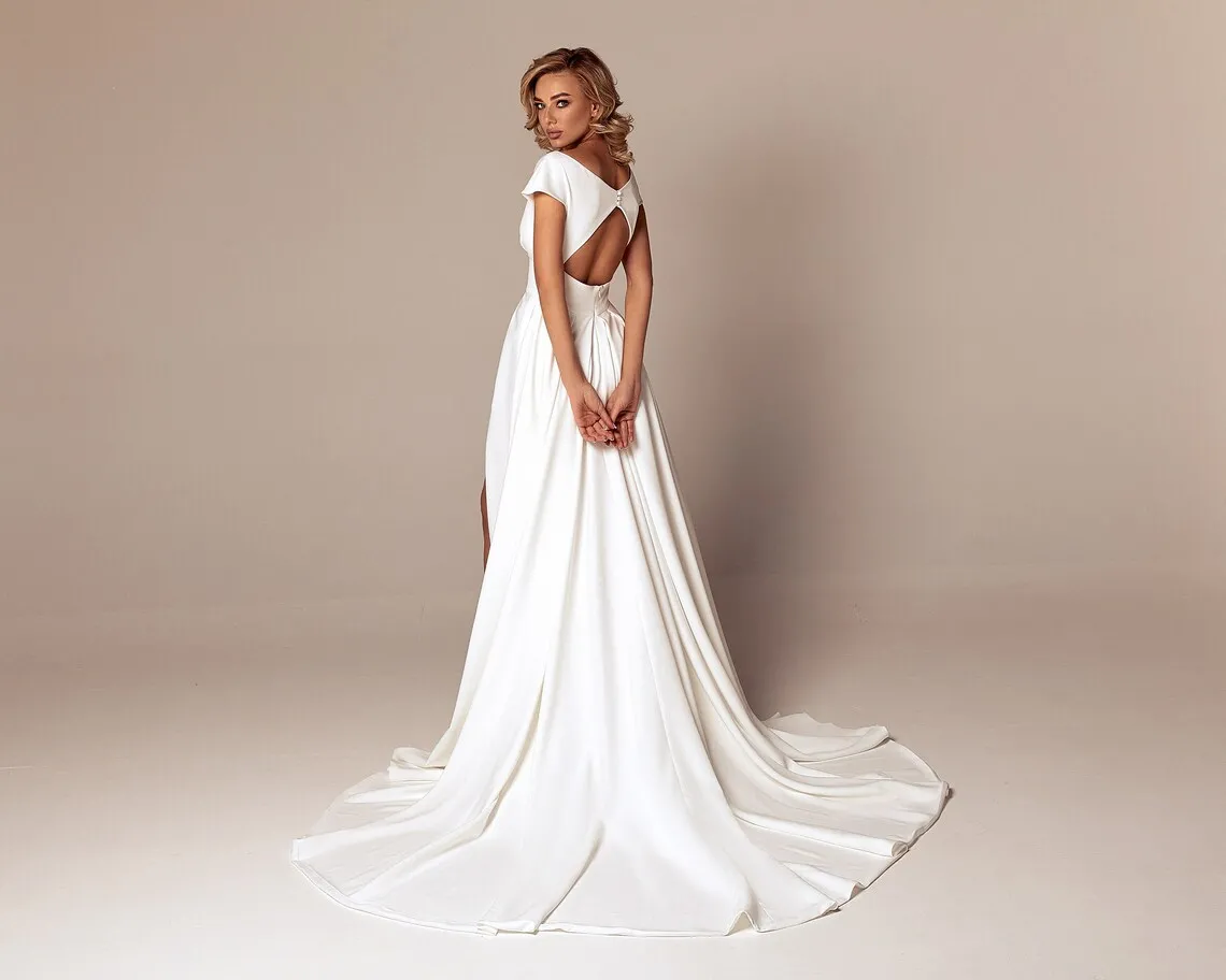 crepe keyhole back wedding dress