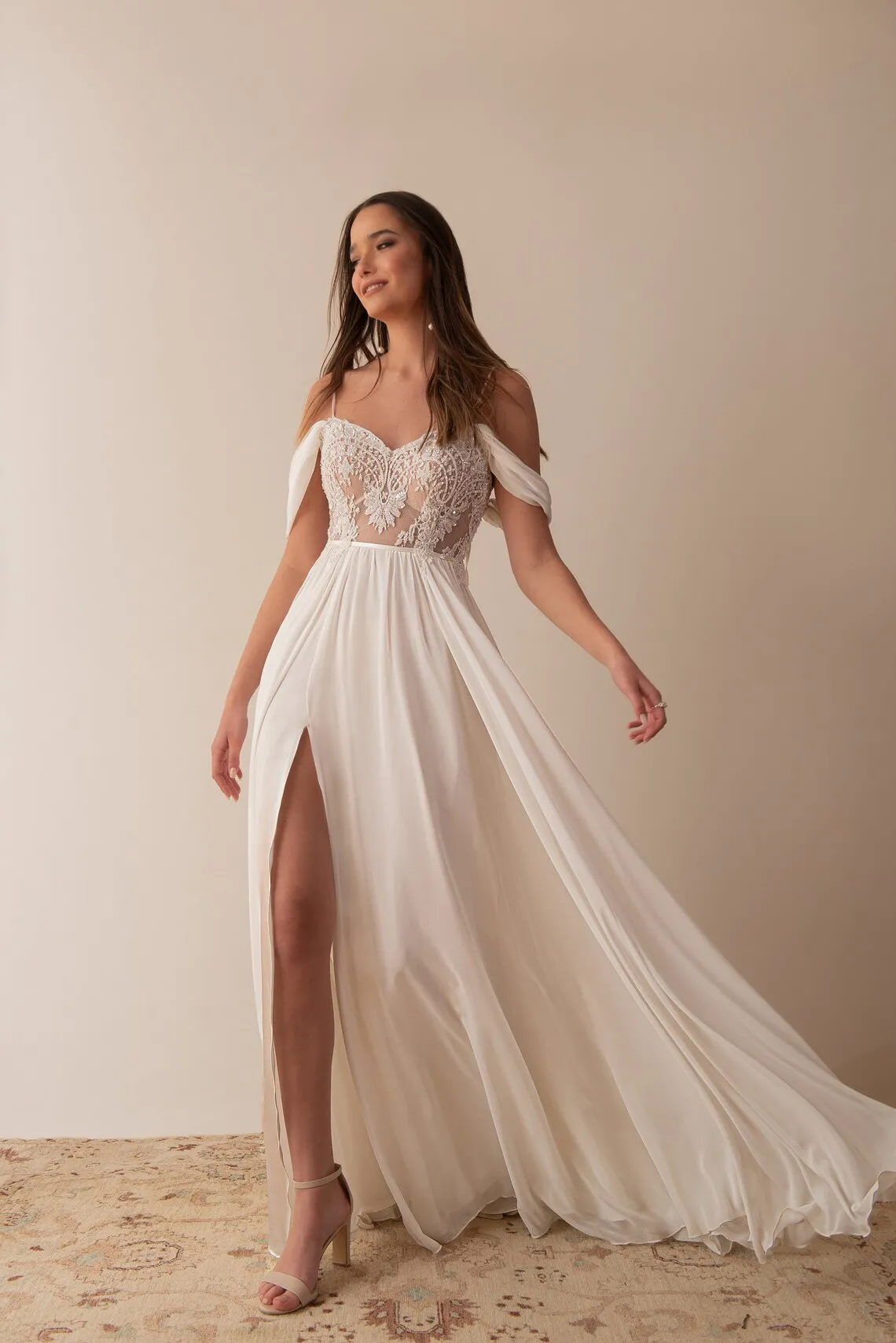 lace and chiffon wedding dress