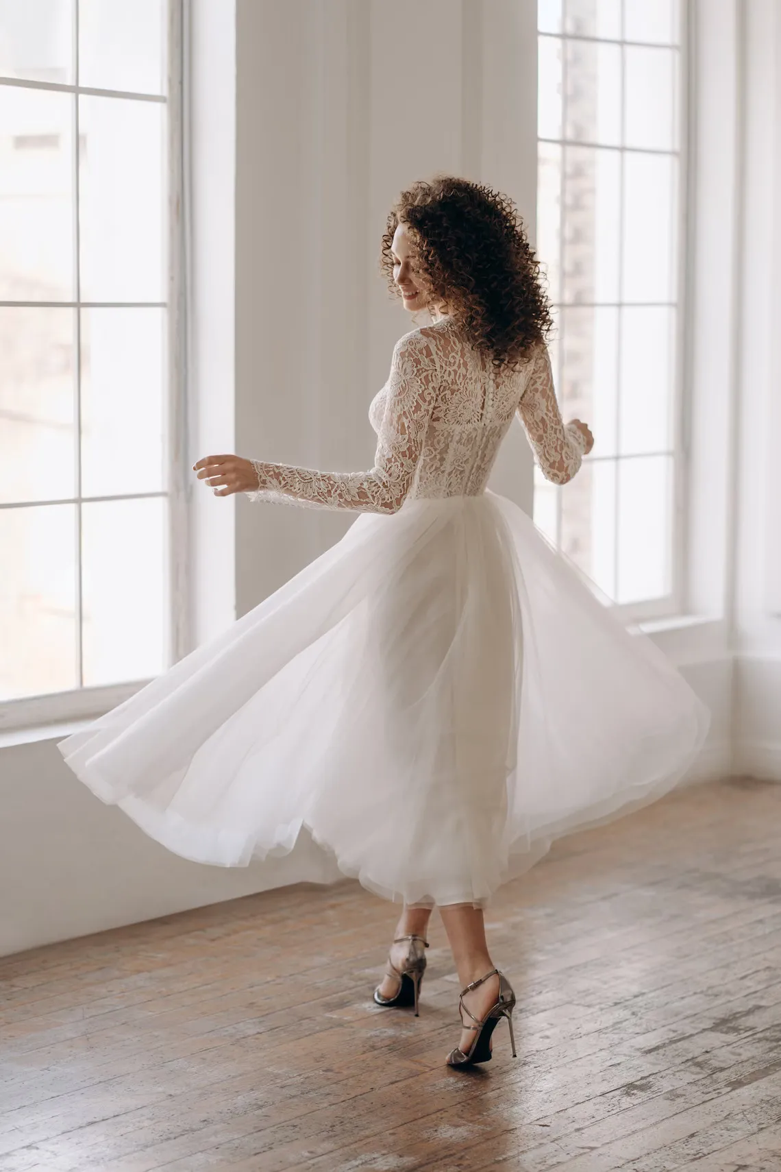 lace & tulle tea-length wedding dress lace tulle tea length bridal dress