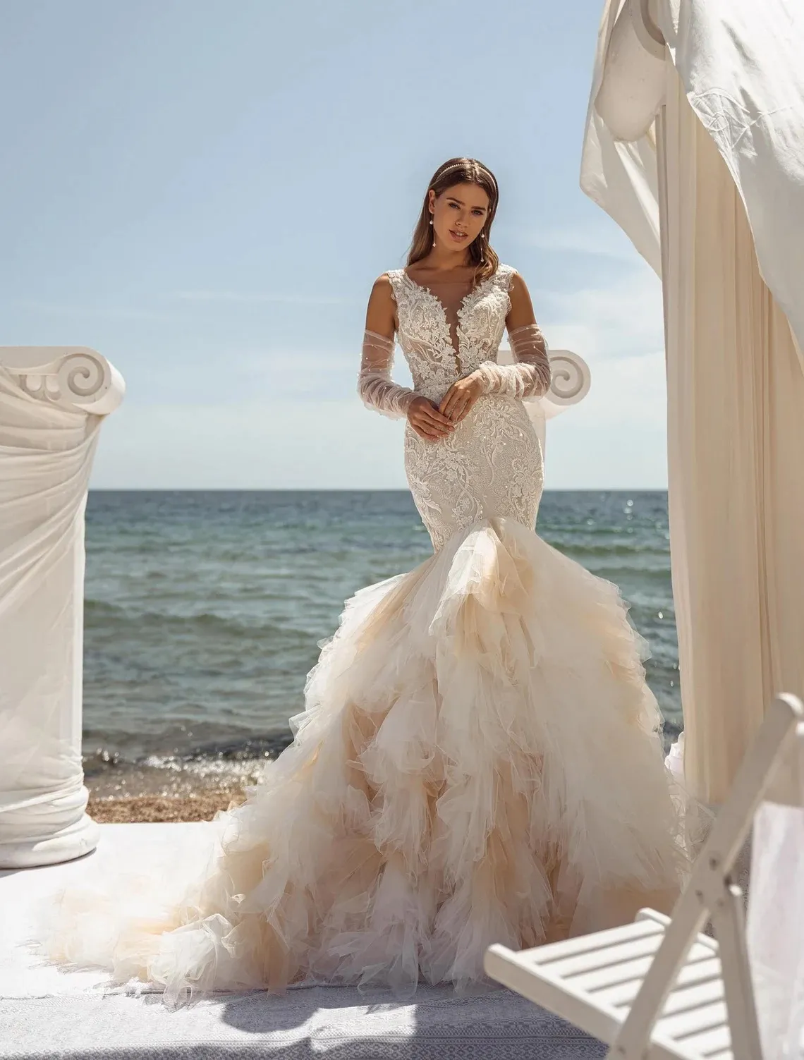 sequined lace and tulle mermaid wedding gown sequined lace and tulle mermaid wedding gown