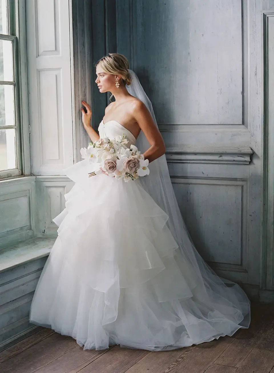 tulle layered ball gown wedding dress