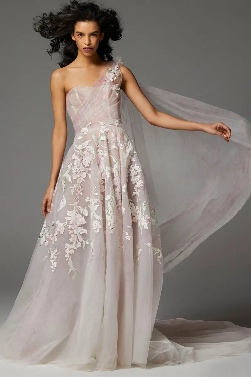unique one shoulder floral tulle wedding dress unique one shoulder floral tulle wedding dress