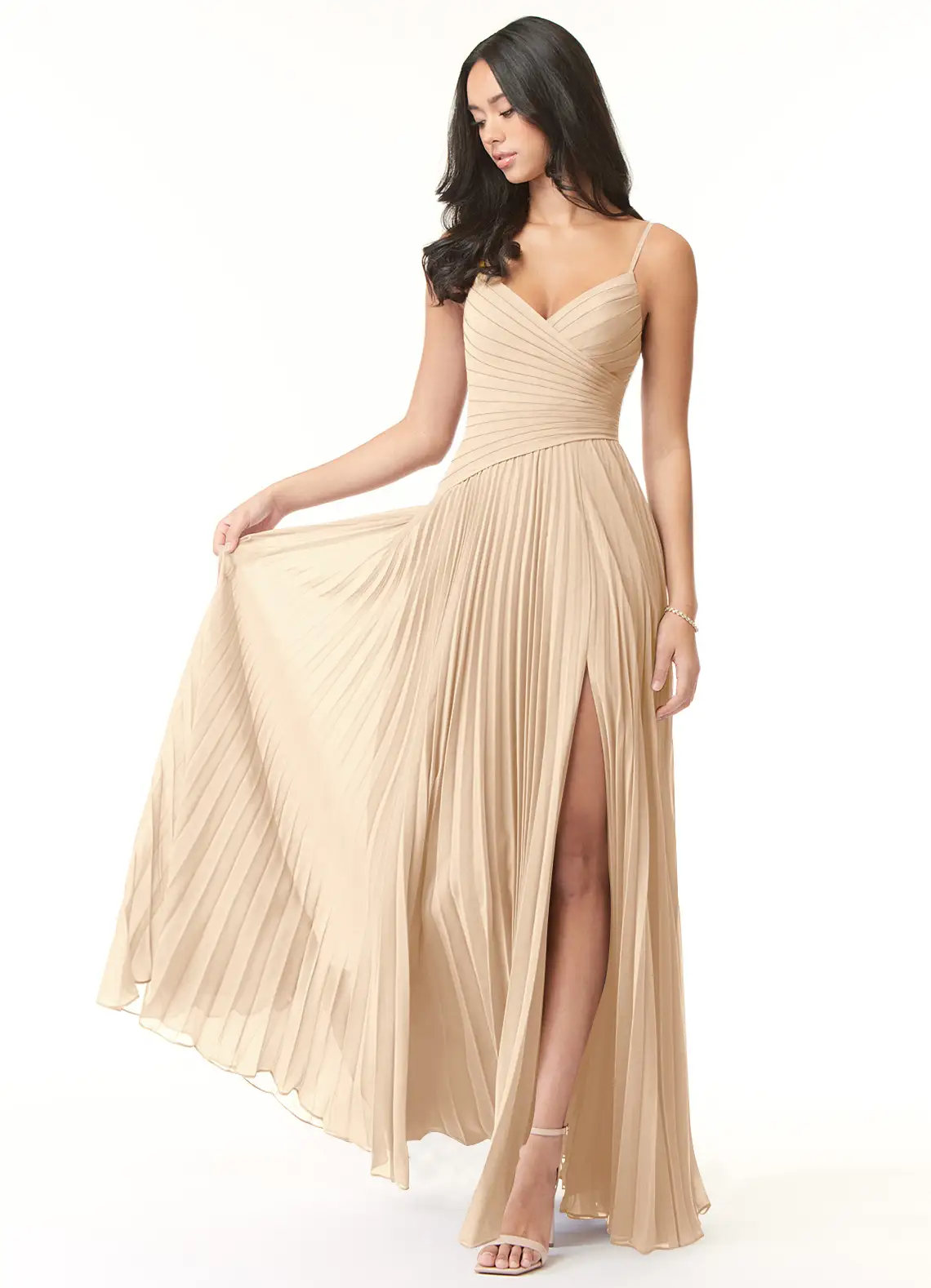 beige V-Neck pleated chiffon bridesmaids dress beige V Neck pleated chiffon bridesmaids dress