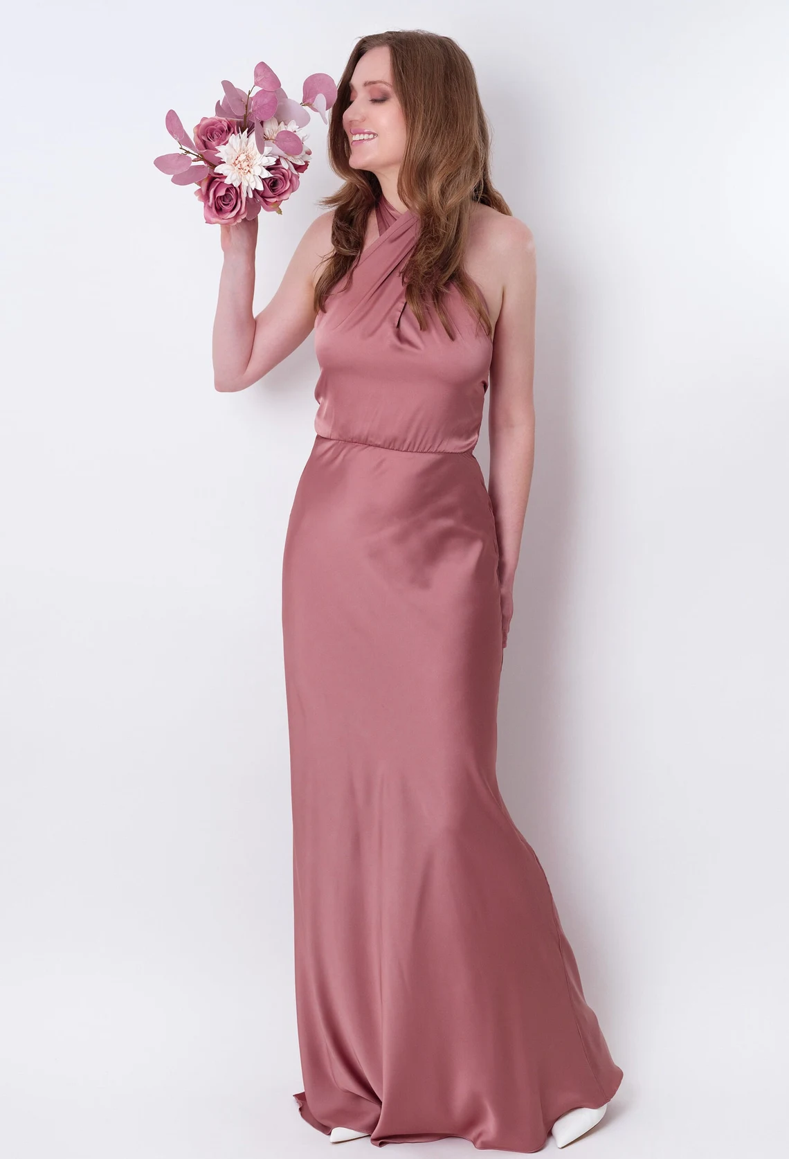 dusty rose halter column party gown dusty rose halter column party gown