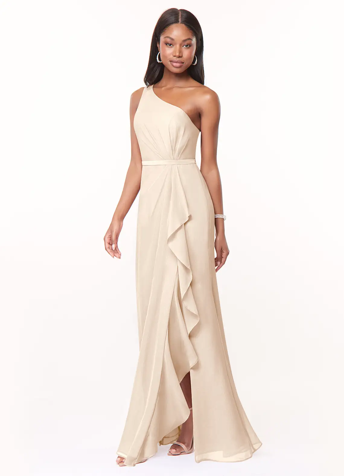 one-shoulder beige chiffon bridesmaids dress one shoulder beige chiffon bridesmaids dress
