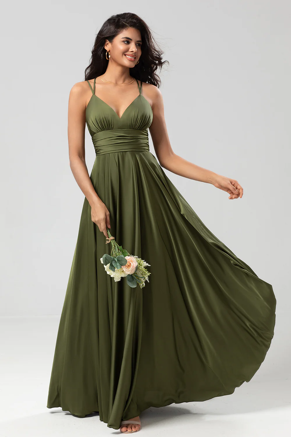 spaghetti straps A-line olive bridesmaid dress spaghetti straps A line olive bridesmaid dress
