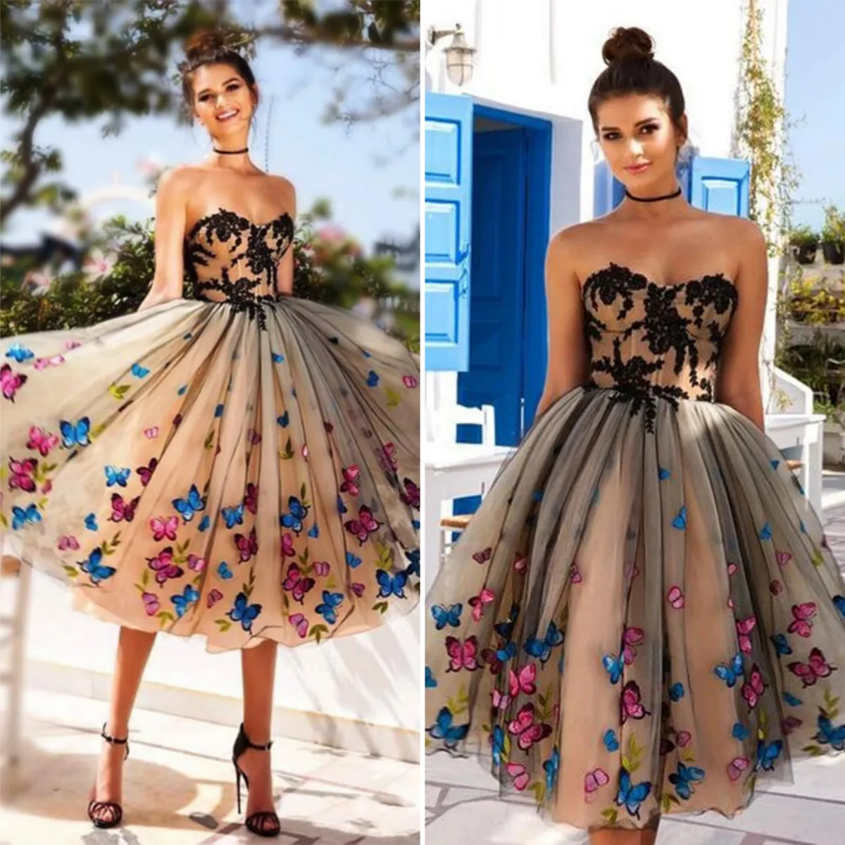 sweetheart neckline A-line homecoming dress with 3d butterflies