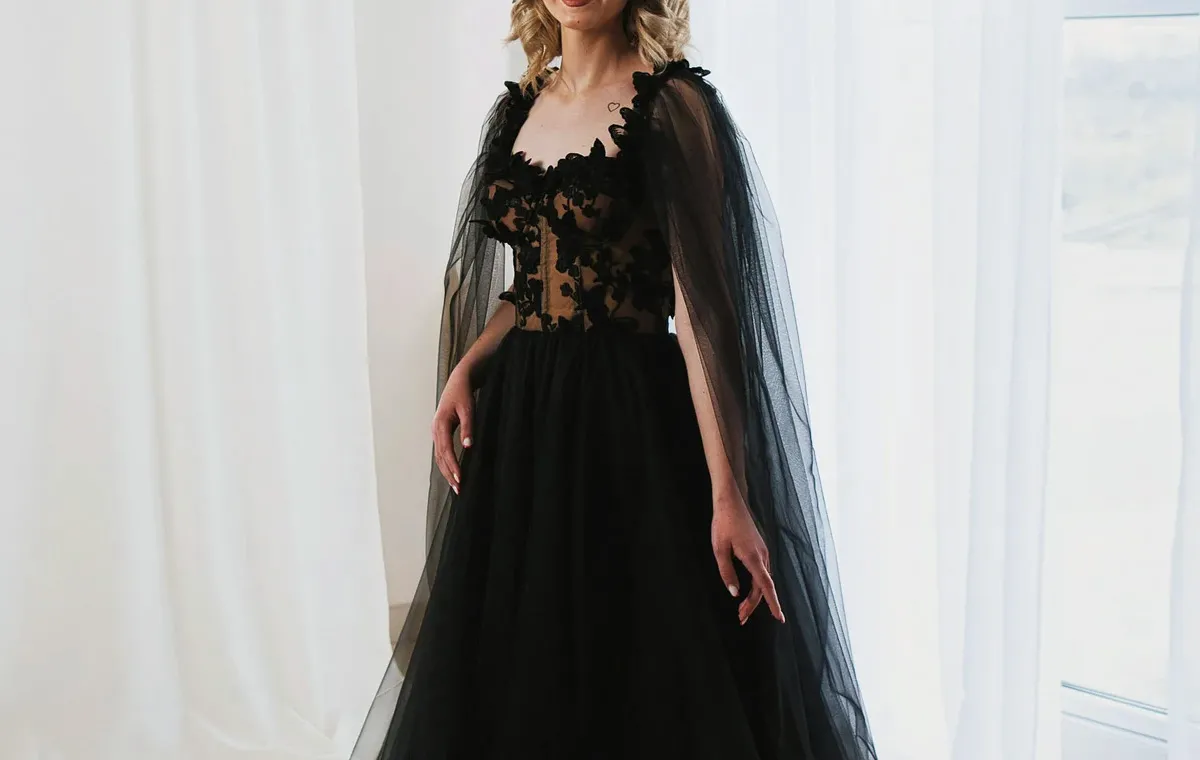 long sleeve queen anne neckline fit and flare dress black BLACK QUEEN ANNE NECKLINE AND DRAPED WAIST VELVET GOWN | CULT MIA main image 1
