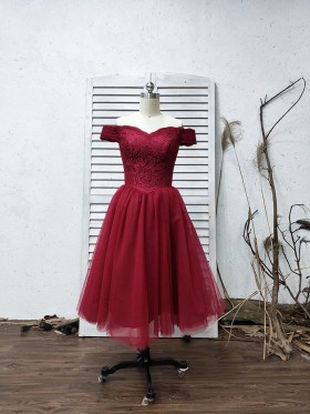 burgundy lace and tulle short dress