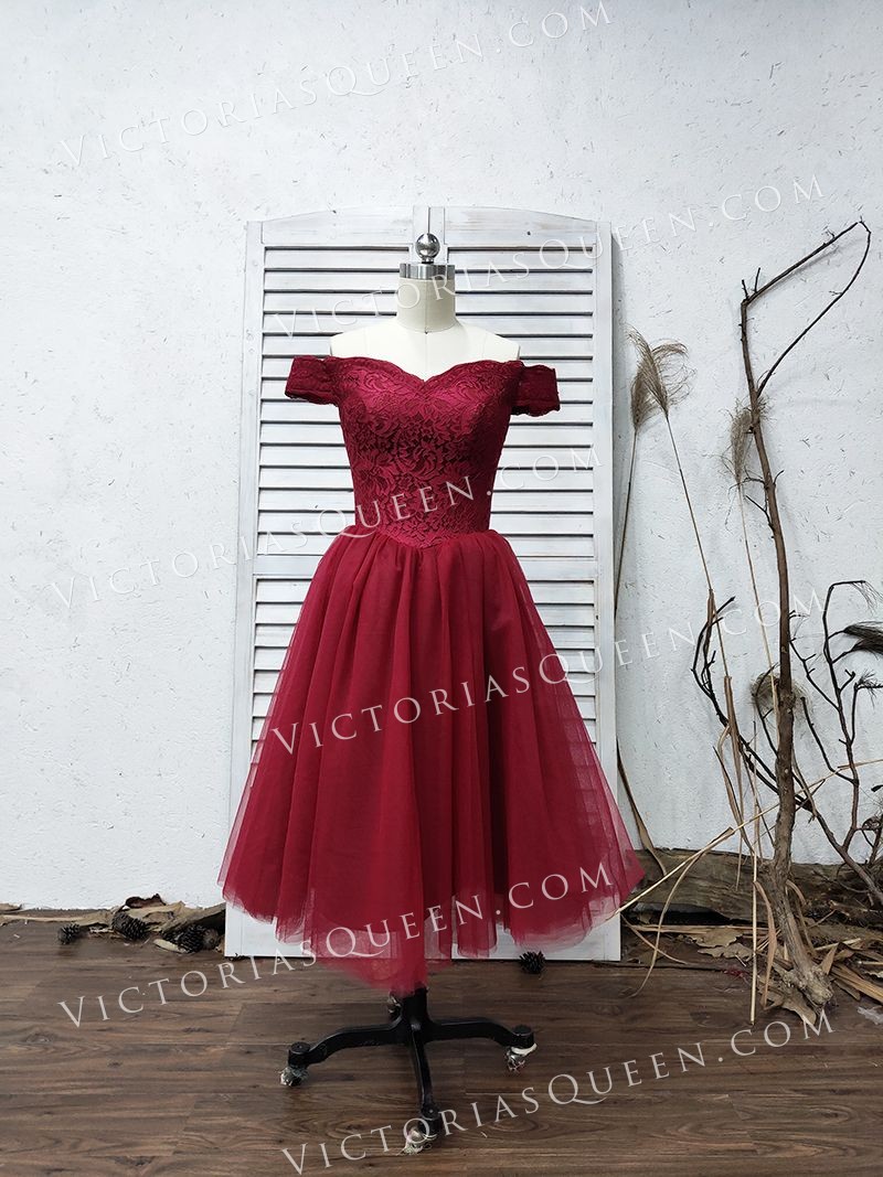 burgundy lace and tulle short dress