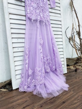 lilac lace and tulle dress