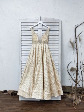 open back gold hotfix glitter prom dress