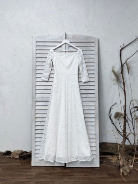 soft white lace long sleeve bridal dress