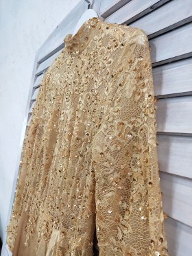 beaded gold lace dress
