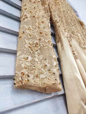 beaded gold lace long sleeves