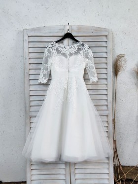 ivory lace and tulle tea length bridal dress ivory lace and tulle tea length bridal dress