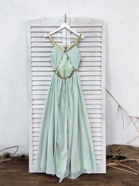 dusty green crepe chiffon with gold straps bridesmaid dress dusty green crepe chiffon with gold straps bridesmaid dress