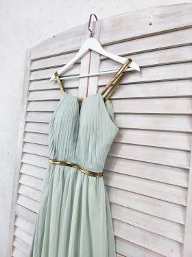 dusty green crepe chiffon with gold straps dress dusty green crepe chiffon with gold straps dress
