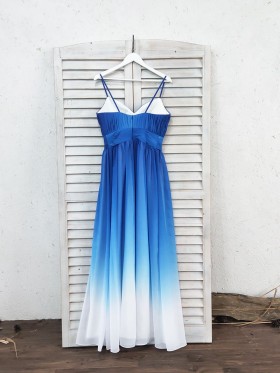 blue to white ombre chiffon bridesmaid dress
