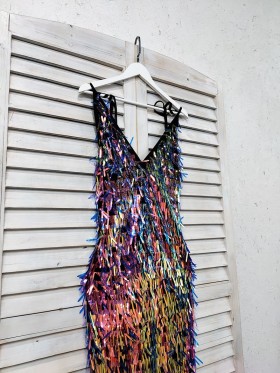 multi color sequin V neck dress