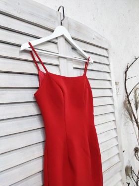 red bridesmaid dress with spaghetti straps