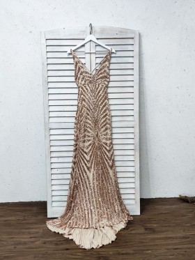 striped gold sequin stylish mermaid long prom dress