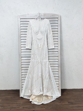 white striped sequin long sleeve dress