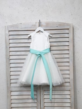 flower girl dress with turquoise belt