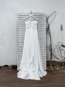 ruffled chiffon beach wedding dress