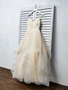 flounced tulle prom gown