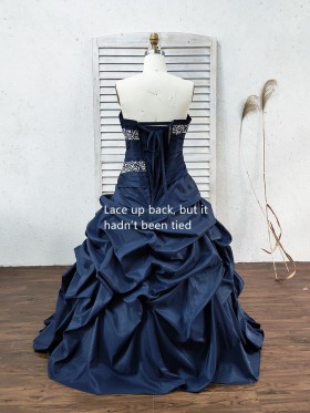 pick up navy blue taffeta ball gown with lace up back pick up navy blue taffeta ball gown with lace up back
