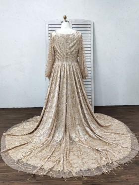 bling bling gold sequin long train plus size prom dress