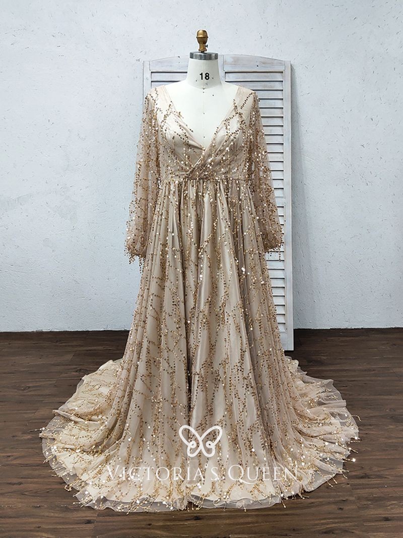 bling bling gold sequin plus size prom dress