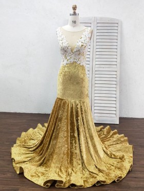 crystal gold velvet mermaid prom dress crystal gold velvet mermaid prom dress