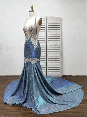 beaded lace appliqued space color glitter mermaid prom dress beaded lace appliqued space color glitter mermaid prom dress