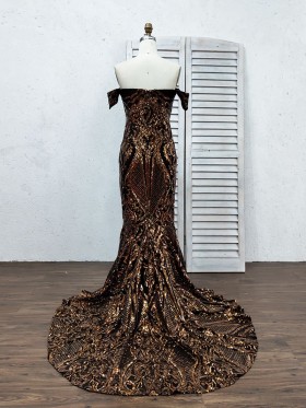 gold sequin with black lining prom dress