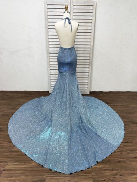 space color glitter long train low back prom dress