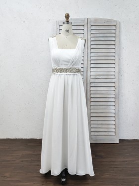 beaded white chiffon A line beach wedding dress