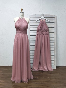canyon rose crepe halter A line long bridesmaid dress canyon rose crepe halter A line long bridesmaid dress