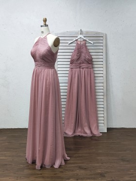 pleated canyon rose crepe halter long bridesmaid dress pleated canyon rose crepe halter long bridesmaid dress