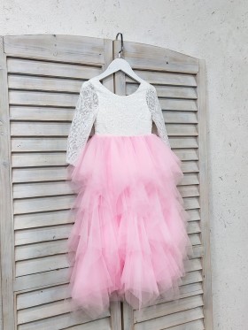 white and pink two tone flower girl dress