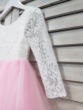 white lace long sleeve with pink tulle flower girl dress white lace long sleeve with pink tulle flower girl dress