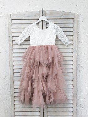 white lace with vintage mauve tulle flower girl dress white lace with vintage mauve tulle flower girl dress