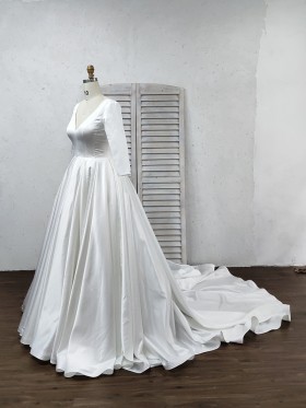 white satin ball gown wedding dress