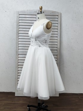 beaded tea length tulle bridal gown beaded tea length tulle bridal gown